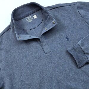 Polo Ralph Lauren Sweatshirt Mens XXL Blue‎ Heather Snap Pullover Preppy Logo